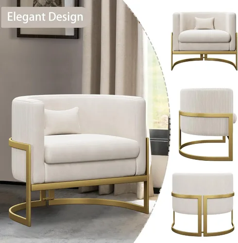 Miniatura 9 de Alunaune - Sillón tapizado de terciopelo con diseño Accent, sillas Barrel modernas para sala de estar, sofá de salón estilo Tub Bucket, silla