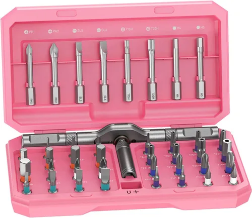 Kit de herramientas de destornillador magnético profesional 42 en 1, puntas de precisión multifuncionales para PC, cámara, teléfono inteligente, Rosa