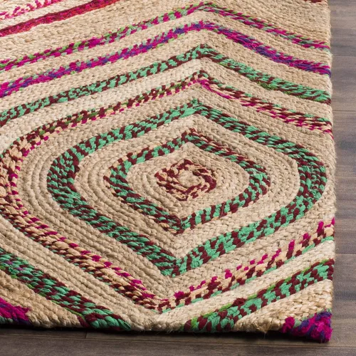 Miniatura 4 de SAFAVIEH Alfombra de área de 8 x 10 pies, colección Cape Cod, grande, natural y multicolor, yute trenzado hecho a mano, diseño bohemio, ideal