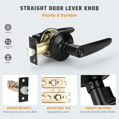 Miniatura 4 de KNOBWELL Juego de 10 manijas de puerta color negro mate, juego de manijas de puerta para privacidad para cama y baño, reversible para lado derecho