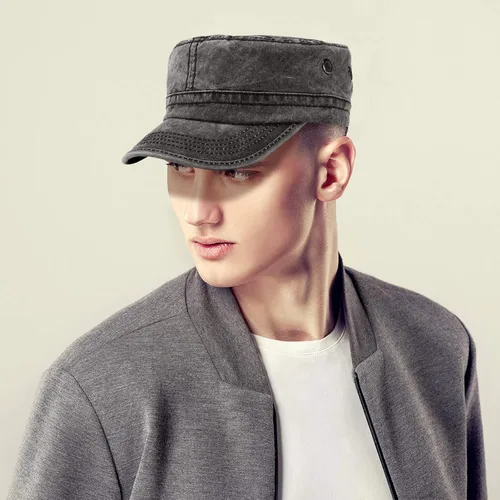 Miniatura 17 de Geyoga 3 unidades Cadet Army - Gorras de algodón lavado militar para tapas planas ajustables estilo militar sombrero unisex