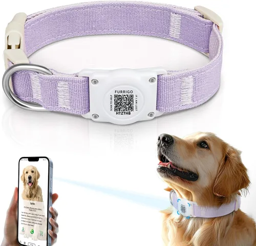 Collar de Perro Airtag Código QR - Collar de Perro con Etiqueta ID Integrada Resistente al Agua IP68 - Perfil de Mascota en Línea Gratuito - Algodón