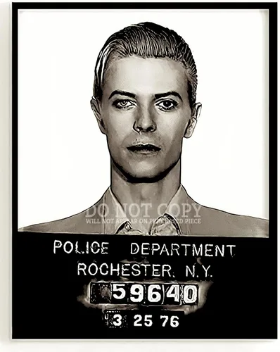 David Bowie Mugshot 8 x 10 – Impresionante foto de 1976 – Obra de arte original – Nueva York – Legendary Rock and Roller – Foto rara – Póster