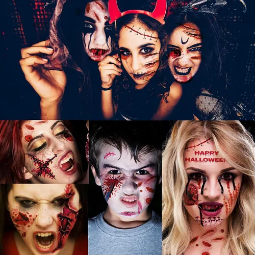 Miniatura 10 de XIYOKA 80 piezas de tatuajes temporales de telaraña de Halloween, kit de maquillaje de Halloween para mujeres adultas, tatuajes faciales realistas