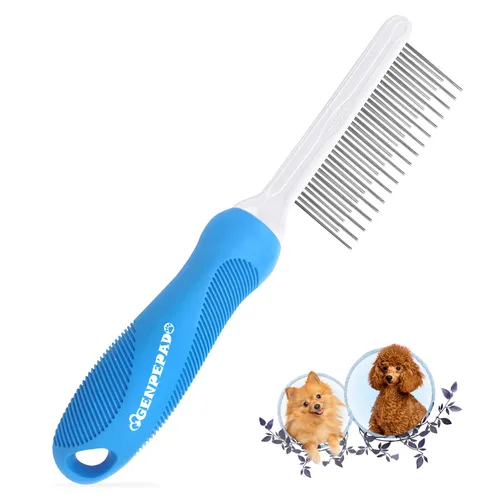 GENPEPADO Peine de aseo para perros y gatos con dientes finos de metal de acero inoxidable largos y cortos para desenredar el cabello enmarañado,