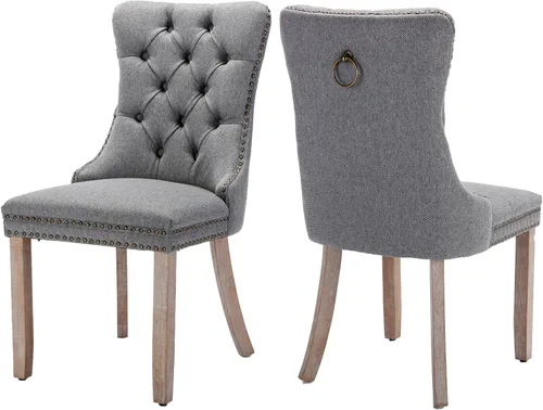 Miniatura 14 de Juego de 2 sillas de comedor de terciopelo, silla de comedor tapizada de alta gama con tirador de anillo en la espalda, adorno de clavos y patas