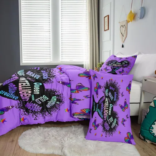 Miniatura 4 de Juego de edredón para niña negra, tamaño individual, para niños y adolescentes, juego de ropa de cama Black Girl Magic, juego de edredón con citas