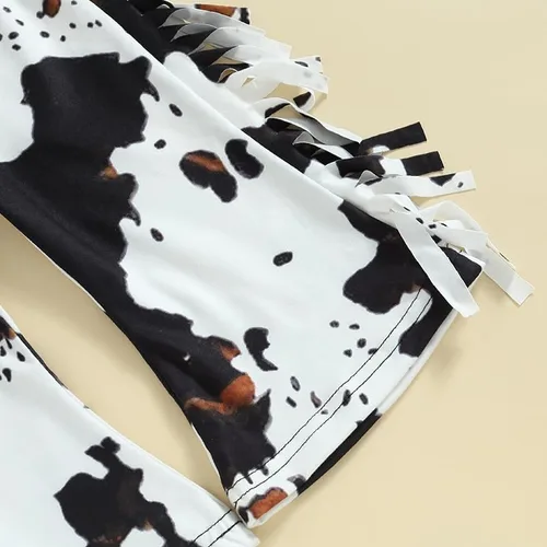 Miniatura 6 de Conjunto de sudadera vaquera occidental para niña pequeña, pantalones acampanados de vaca, ropa de otoño