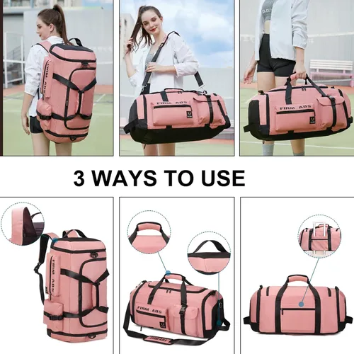 Miniatura 3 de Eslcorri Bolsa de viaje de 65L para mujer, bolsa de gimnasio deportiva grande 3 en 1, Púrpura, Bolsas de lona