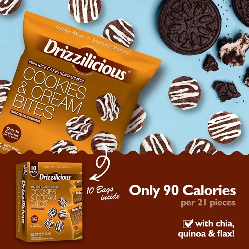 Miniatura 5 de Drizzilicious Mini tortas de arroz sabor galletas y crema – Crujientes de arroz, aperitivo saludable para adultos y niños, pasteles de arroz