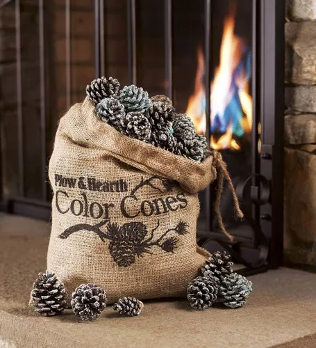 Miniatura 5 de Piñas de colores para chimenea Plow & Hearth, piñas de pino con llama cambiante de arcoíris para alegría navideña, accesorios para quemar con centro