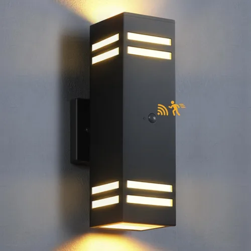 Miniatura 15 de SHIMR Luces de pared para exteriores modernas al atardecer al amanecer, aplique exterior cuadrado negro mate con bombillas incluidas, iluminación