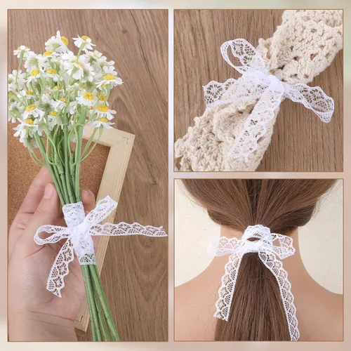 Miniatura 5 de Rollo de cinta de encaje blanco de 30 yardas de ancho de 0.6 pulgadas de ancho, cinta de encaje de flores, para decoración de bodas, ramo y embalaje