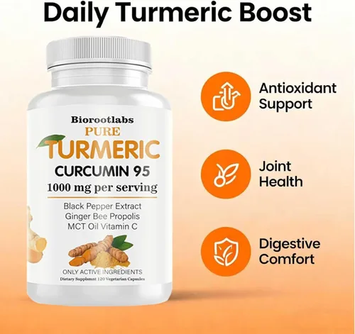 Miniatura 2 de Suplemento de curcumina de cúrcuma – 95% curcuminoides con propóleos de abeja, jengibre y pimienta negra – mejorado con vitamina C (1 unidad)