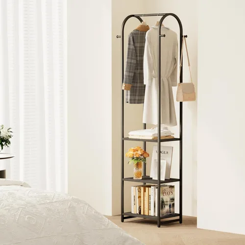 Miniatura 3 de Perchero con 3 estantes y 4 ganchos, soporte de ropa de 71 pulgadas de alto para colgar ropa, barra colgante para dormitorio, pasillo, entrada