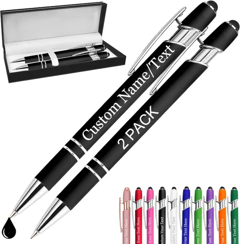 Miniatura 41 de Bolígrafos personalizados con nombre, paquete de 10 bolígrafos personalizados a granel, bolígrafo de tinta negra grabada con punta de lápiz óptico