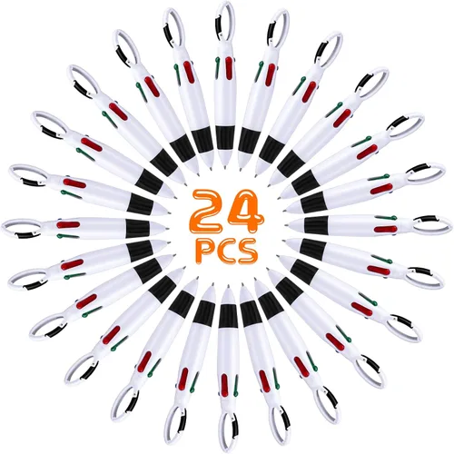 Miniatura 3 de Tatuo Paquete de 24 bolígrafos retráctiles con clip de hebilla, 4 colores neón en uno con llavero de hebilla en la parte superior para adultos Negro
