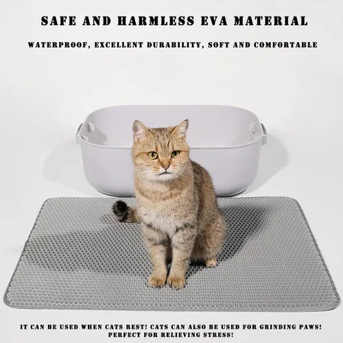 Miniatura 3 de HCY&WLD Tapete para arena de gatos, 45x26/35x24/30x22/24x18 pulgadas, tapete de doble capa para caja de arena de gatos, EVA antideslizante