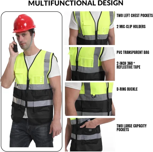 Miniatura 3 de Chaleco de seguridad con logotipo personalizado de alta visibilidad chaleco reflectante Ansi 5 bolsillos clase 2 Hi Vis seguridad construcción ropa