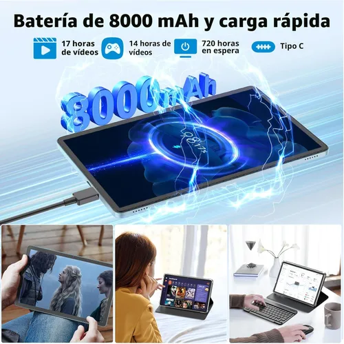 Miniatura 6 de Suicoey Tablet Android 15 de 11 pulgadas 2026 con teclado, 24 GB+256 GB, expansión de 2 TB, 8000 mAh, 5 MP+13 MP, WiFi 5G, IA Gemini, pantalla