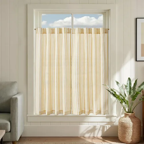 Miniatura 69 de jinchan - Cortinas de lino a rayas para cocina de 20 pulgadas de largo, cortinas de varios niveles, estilo granja moderna de café, tratamientos