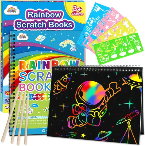 ZMLM Papel para Rascar Arte-Manualidades Regalo: Paquete de 2 Cuadernos Arcoíris Suministros Juguetes Rellenos para Cesta de Pascua para Niñas y