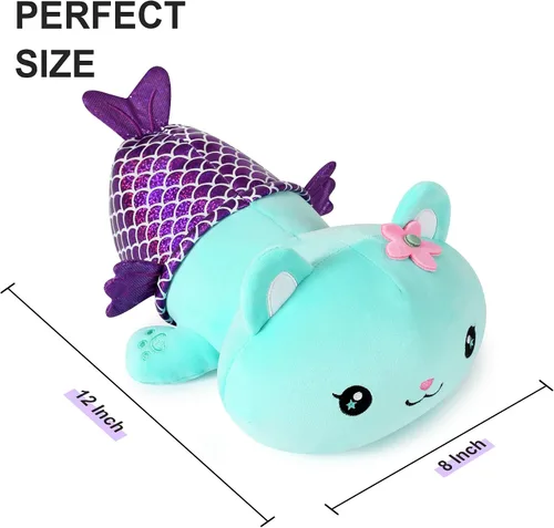 Miniatura 4 de Onsoyours Lindo gatito sirena de peluche de gatito, suave almohada de felpa de gato sirena para niños (sirena de gato azul, 12 pulgadas)