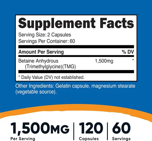 Miniatura 2 de Nutricost Betaína anhidra Caps 1500mg, 60 porciones por botella (2 botellas)