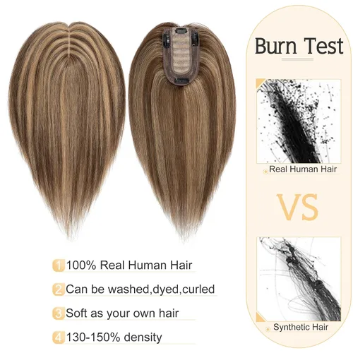 Miniatura 2 de SEGO Toppers de cabello humano para mujeres con cabello adelgazante, base de seda de 7 * 13CM (2.8 x 5.1 in), 100% cabello humano real, postizos