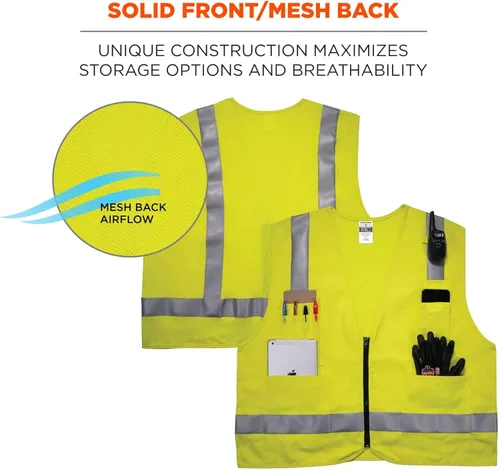 Miniatura 6 de Ergodyne GloWear 8262FRZ - Chaleco de seguridad reflectante, resistente a las llamas, parte delantera sólida, parte trasera de malla, lima