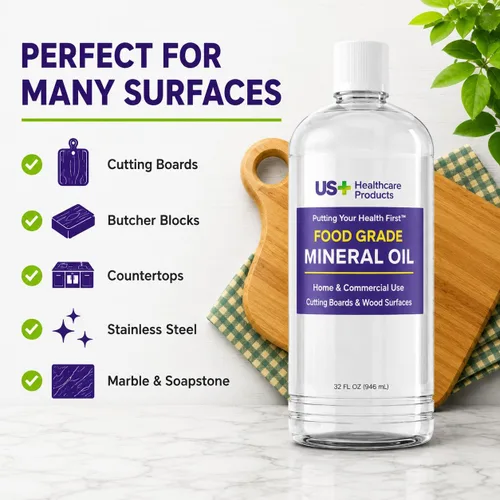 Miniatura 6 de US+ Aceite mineral 100% puro de 32 onzas, aceite para tablas de cortar, grado alimenticio, USP, restaura y protege tablas de cortar, bloques