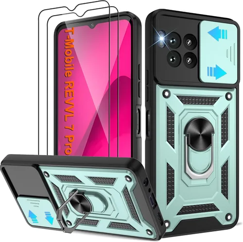 Miniatura 123 de ATUMP Funda para T-Mobile Revvl V Plus 5G con protector de pantalla HD con cubierta de cámara deslizante, soporte de anillo de rotación de 360° Negro