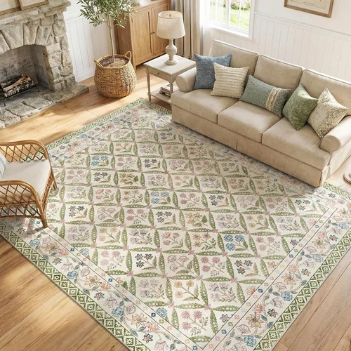 Miniatura 11 de jinchan Haden - Alfombra de entrada de 2 x 3 pulgadas, diseño floral vintage, lavable, suave, antideslizante, de pelo bajo, para puerta, cocina
