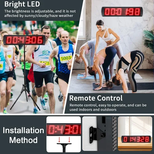 Miniatura 4 de Temporizador digital de carreras con pantalla LED grande con batería, función de cuenta regresiva/arriba/reloj de tiempo, control remoto, soporte