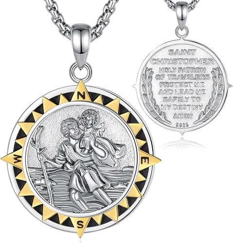 Miniatura 264 de EUDORA Collar de plata de ley 925, San Cristóbal y San Benito, San Miguel, Virgen María, San Judas Tadeo, Cruz de Buen Pastor y Arcángel, Medalla