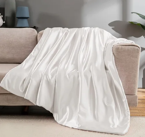 Miniatura 13 de Vonty Manta de Satén, Manta de Satén Azul Bebé de 50x60 Pulgadas, Refrescante y Sedosa, Sin Arrugas de Punto Trenzado para Sofá, Sofá, Cama