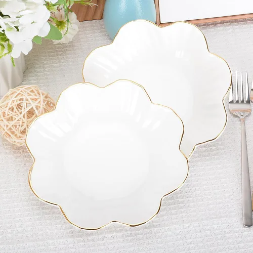 Miniatura 2 de Plato de Servir de Porcelana, Bandeja de Cerámica con Flores y Borde Metálico, Platos de Servir para Bodas, Perfecto para Fiestas, Ideal