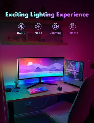 Miniatura 5 de JUSJUBR 2 piezas de luz RGB debajo del monitor, luz de juego con 353 modos de color, luz de escritorio LED con control remoto para configuración