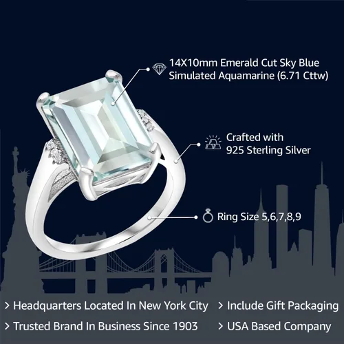 Miniatura 2 de Gem Stone King Anillo de compromiso con piedra natal de 5-10 quilates para mujer, plata de ley 925, corte esmeralda de 0.55 x 0.39 pulgadas