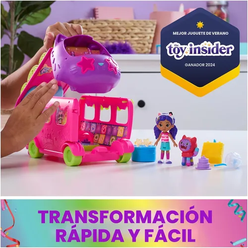 Miniatura 2 de DreamWorks Gabby's Casa de Muñecas Autobús de Fiesta de Celebración, Juego Transformable con Figuras de Juguetes Gabby y DJ Catnip y Accesorios