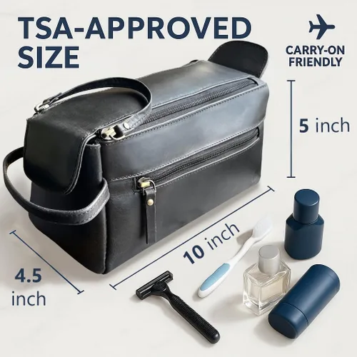 Miniatura 2 de Bolsa de cuero lavable Rustic Town para hombres - Neceser de viaje - Kit de afeitado y dopp kit organizador - Bolsa de maquillaje de cuero para Negro