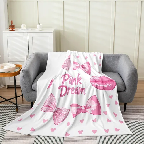 Miniatura 10 de Erosebridal Manta de franela con nudo de lazo para niñas, 40 x 50 pulgadas, diseño de rayas de diamante, para sofá cama y cama de vellón para niños