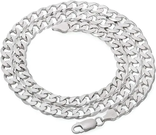 Miniatura 4 de The Bling Factory Men's 6.5mm Solid .925 Sterling Silver Beveled Curb Chain Necklace