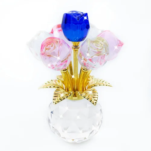 Miniatura 23 de Figura de flor de rosa de cristal con jarrón redondo, flores de cristal, flores de vidrio con tallos, figura de cristal de rosa de cristal, regalos