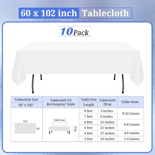 Miniatura 47 de Paquete de 10 manteles de poliéster de 60 x 102 pulgadas, manteles de poliéster beige para mesas rectangulares de 6 pies, resistentes a las manchas
