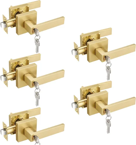 Miniatura 14 de EHOMEWARE 8 paquetes de manijas de puerta interior sin llave en acabado de latón satinado, manija de puerta de armario, palanca de puerta de paso