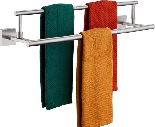 Miniatura 8 de KOKOSIRI Toalleros de baño de 36 pulgadas, rieles dobles para toallas, portatollas negro mate extralargo para cocina, inodoro, acero inoxidable