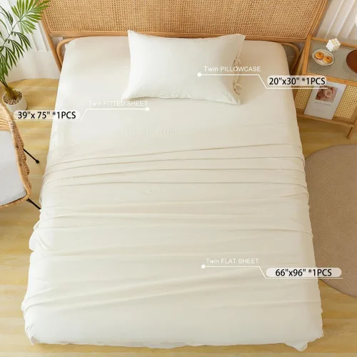 Miniatura 7 de COTTEBED Juego de sábanas de polialgodón lavado tamaño individual, juego de ropa de cama ultrasuave, 3 piezas, transpirable, vintage, duradero