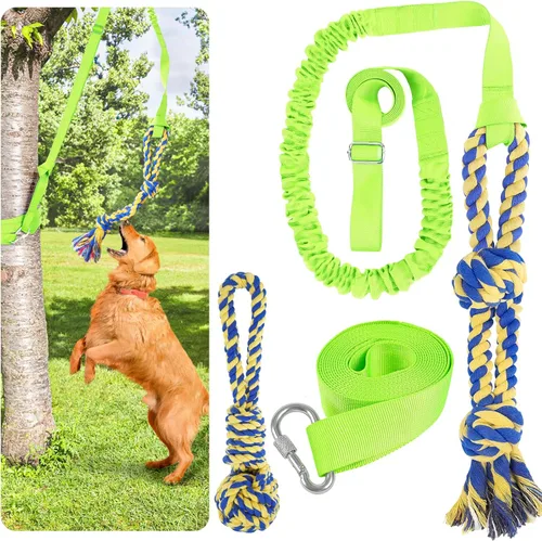 Miniatura 9 de XiaZ Juguete de tira y afloja para perros, juguete interactivo para perros, cuerda elástica para colgar con 2 juguetes de cuerda para masticar, Azul
