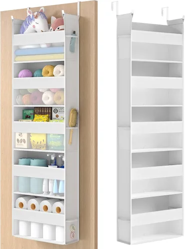 SONGMICS URDH007W01 - Organizador para colgar sobre la puerta, organizador de puerta colgante con 5 bolsillos grandes, almacenamiento de 5 niveles